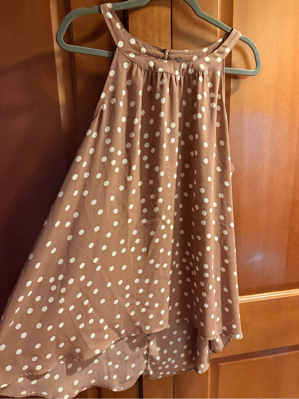 High-Low Polka Dot Skirt — Taupe with White Dots